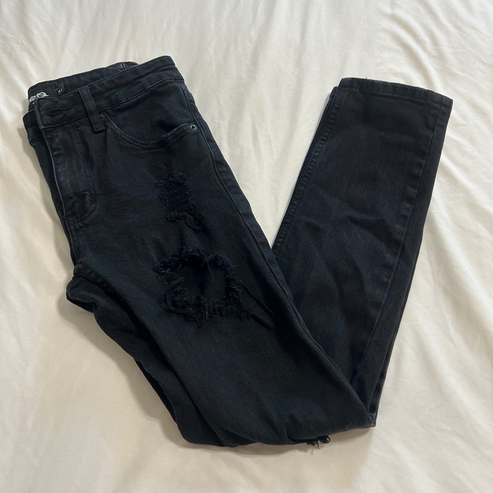 RSQ Mens Skinny Distressed Black Jeans Ripped Denim 28x30